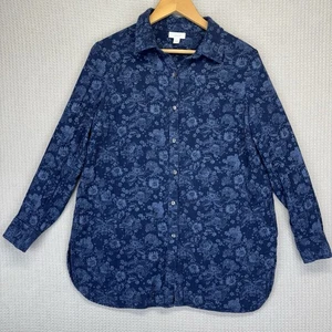 J. Jill Tunika Blumenmuster blau Double Gaze Knopfleiste Langarm Größe Small - Bild 1 von 9
