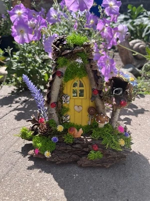 Puerta de hadas amarilla, jardín en miniatura, puerta de hadas de madera, muebles de hadas Foto 1 de 4