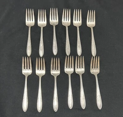 12 PC. National Silver E.P.N.S.  Tenedores para ensaladas 6 pulgadas Plateado 1938 llama  Foto 1 de 4