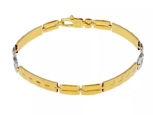 BRACCIALE ORO GIALLO E BIANCO, 18K, UOMO, SEMIRIGIDO, PIASTRE A QUADRI DA 4 MM - Foto 1 di 6