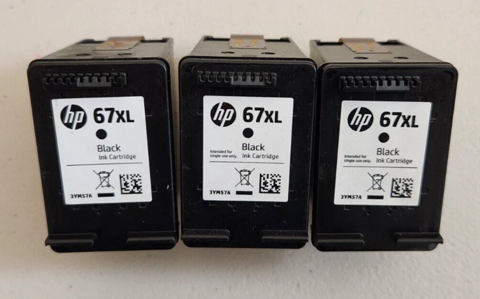Lote de 3 Cartuchos de Tinta Vacíos Genuinos HP 67xl Negros Nunca Recargados Virgen Foto 1 de 1