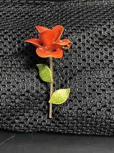 Vintage 60er Jahre rot und grün Emaille Metall Blume Brosche schönes Emaille Design - Bild 1 von 5
