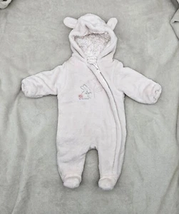 Mothercare Baby Girls Pramsuit Preloved Bunny Floral Snowsuit All In One Newborn - Picture 1 of 4