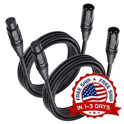 Microfono Cable De 2 Paquetes XLR Cable De Bocina 10ft Cobre Sin Oxigeno NEW US. - Image 1 of 4