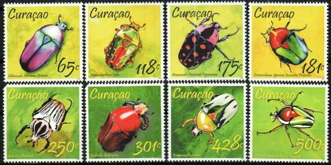 Curacao Stamp 150-157  - Beetles, missing corner on 154 and 155 Cover
