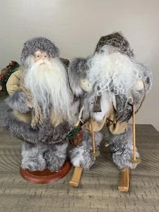 2er Set Vintage Woodland Santa’s Forest Weihnachtsmann Fell Ski Wandern Weihnachten 10” - Bild 1 von 6