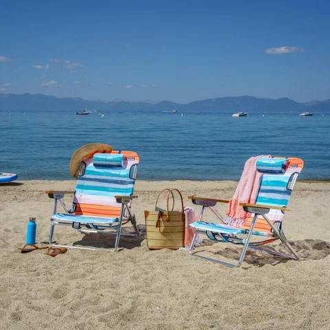 SunVilla Reclining/Folding Beach Chair - Set of 2, Stripe  MSRP $189.99 Cover