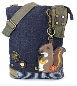 Chala Purse Handbag Denim Canvas Crossbody with Key Chain Tote Squirrel - Picture 1 of 8