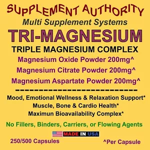 TRI-MAGNESIUM ~ Triple Magnesium Complex ~ Magnesium Oxide Citrate Aspartate NEW - Picture 1 of 3