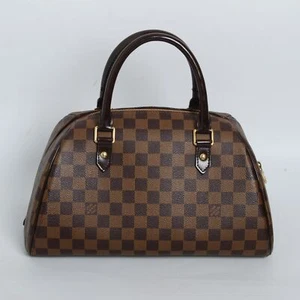 Louis Vuitton Ribera Handbag Damier Ebene Canvas Brown Leather Satchel Bag - Picture 1 of 12