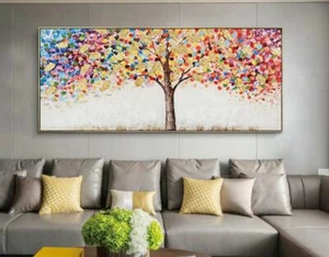 Großes Ölgemälde bunter Glücksbaum auf Leinwand Handarbeit moderne Kunst 48" - Bild 1 von 7