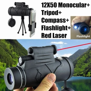 12X50 Monocular 1800M/9900M Telescope Night Vision Red Laser+Compass +Flashlight - Picture 1 of 12