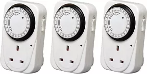 Plug In Timer 24 Hour White 3 Pack 3 Pin Plug Mains Timer With Switch - Picture 1 of 6
