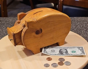 Rustic Handmade Wooden Piggy Bank Wood Coin House Charming - Picture 1 of 13