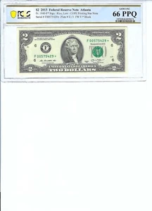 2013 $2 FRN FR1940-F* PCGS Bnk 66 PPQ, Atlanta * Note S/N F00575429*!!! - Picture 1 of 2