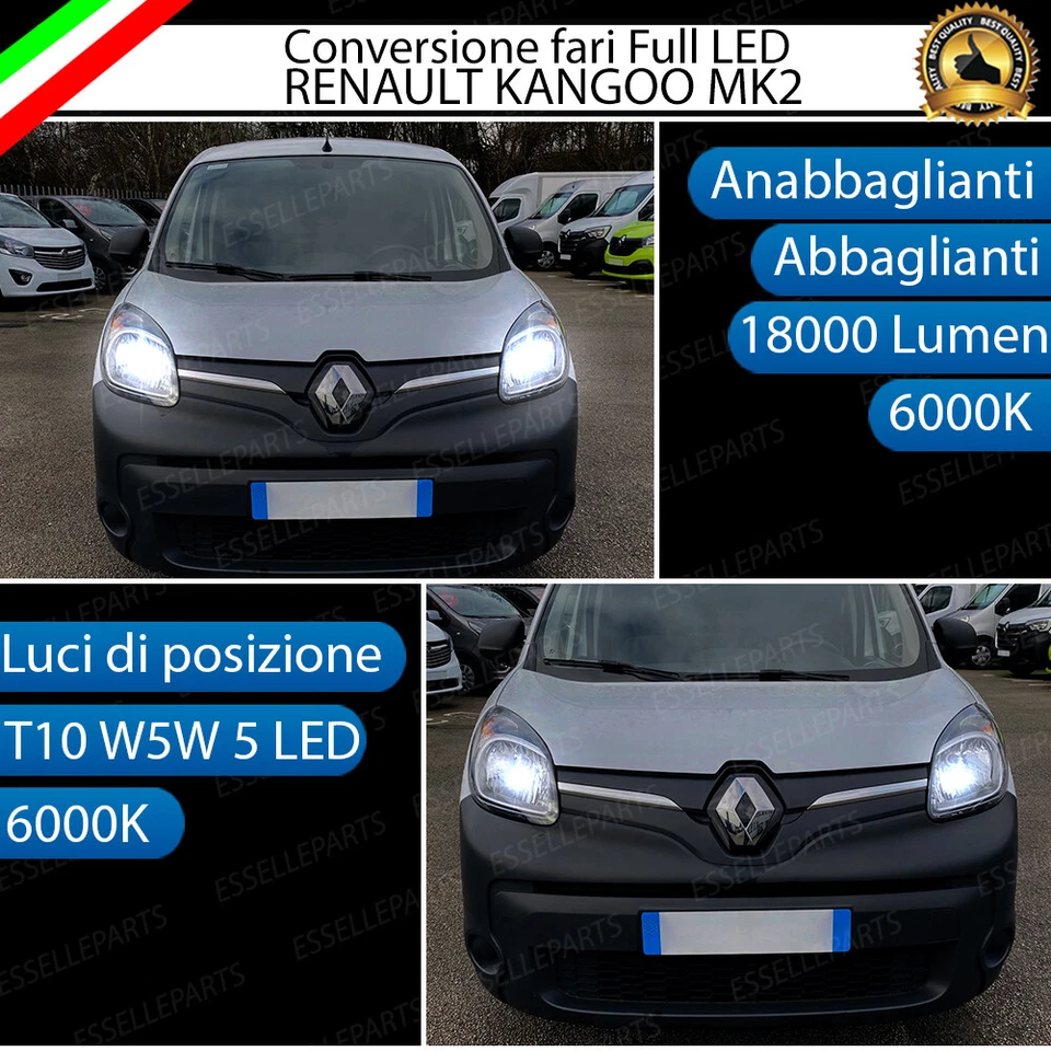 KIT FARI A LED RENAULT KANGOO MK2 ANABBAGLIANTI ABBAGLIANTI LUCI POSIZIONE 6000K - Immagine 1 di 4
