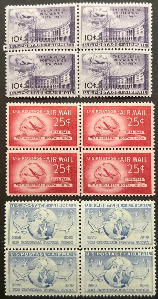 Scott#: C42-C44 - 1949 U.P.U. Issues 10¢, 15¢, 20¢ 1949 Blocks of Four MNH Lot 1 - Image 1 of 2