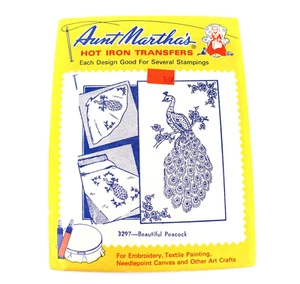 Zia Marthas Hot Iron Transfers BELLISSIMO PAVONE #3297 Nuovo con scatola USA vintage - Foto 1 di 5