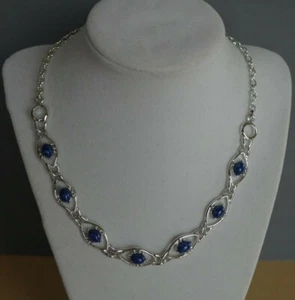 Vintage Silver Tone and Blue Choker Necklace  Fleur De Lis Charm 17.5" Long - Picture 1 of 6