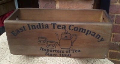 Lovely rustic EAST INDIA TEA COMPANY wooden storage box. Makes a great gift! - Image 1 of 2