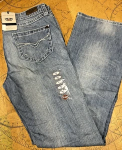Harley Davidson Womens Jeans 0 TALL Low Rise Bootcut Denim Stonewashed Biker New - Picture 1 of 17
