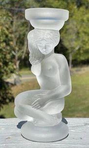Antique 20th C. Art Deco Satin Frosted Glass Figural Nude Candlestick 1920s 1930 - Picture 1 of 8