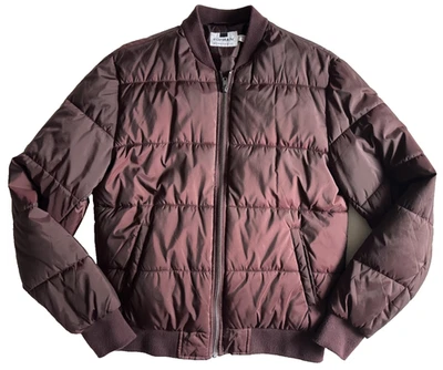 轰炸机冬季 Puffer 夹克小号勃艮第豪华缎面感觉惊艳上衣 — 第 1/4 张图片