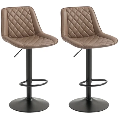 HOMCOM Bar Stools Set of 2, Adjustable Bar Chairs Swivel for Kitchen Brown - Image 1 of 4