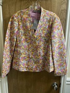 NEW Sigrid Olsen Silk Multicolored Jacket Quilted Floral Pattern Sz Petite M NWT - Picture 1 of 15