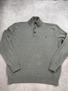 Polo Ralph Lauren Sweater Mens 2XL Gray Cotton Mock Neck Button Pullover Classic - Picture 1 of 16