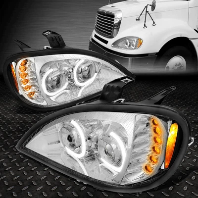 [Full LED] For 04-17 Freightliner Columbia DRL Dual Projector Headlights Chrome - Image 1 of 4