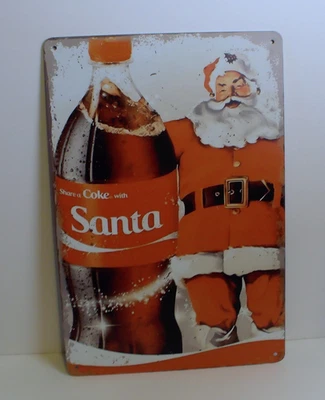 Coca Cola Share A Coke With Santa Tin Sign 12x8 Christmas Decor - Image 1 of 4