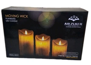 Set of 3 Flameless Moving Wick LED Pillars Candles Light. No Remote. - Picture 1 of 7