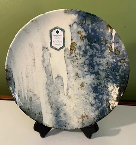 Set of 4 Intesa Blue Gray Gold Marble Effect Salad Plates 8" NEW - Picture 1 of 5