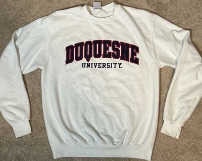 Champion Duquesne University Dukes NCAA Crewneck Sweatshirt Medium White EUC - Image 1 of 4