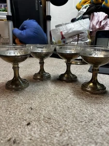 Sterling Silver Sherbet/Dessert Cups - Etched with Glass Liners Set of Four - Picture 1 of 8