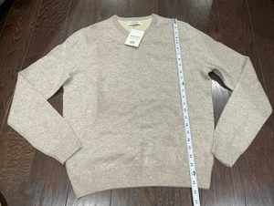 Nordstrom 100% Cashmere V Neck Beige Heather LS Sweater Size Medium NEW - Picture 1 of 8
