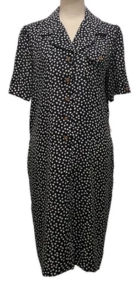 Vestido Camisa Schrader Secretaria Vintage Años 80-Mujer 10P-Negro Blanco Patrón Corazón Foto 1 de 4