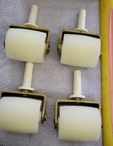 Set of 4 Vintage Heavy Bed Cabinet Rolling Castors / Wheels - White - Picture 1 of 3