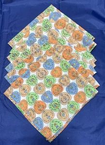 Vintage Fabric Napkins Set of 6 Whimsical Hearts Home Decor Blue Green Handmade - Picture 1 of 9