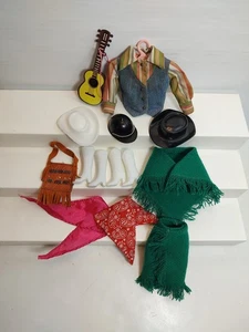 Vtg Western  cowgirl LOT OF 14 Clothing & Accessories For Barbie Doll Hong Kong  - Picture 1 of 16