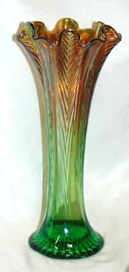 Northwood 10 3/4" Radium Green Feathers Vase - Picture 1 of 5