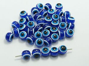 200 Royal Blue Acrylic Kabbalah Evil Eye Ball Round Beads 8mm (0.31")