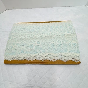 150 feet Vintage Double Scalloped Lace Trim Floral 3- 1/4" Light Blue and White - Picture 1 of 10
