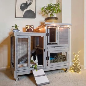 Aivituvin Upgrade Rabbit Cage Indoor Ourdoor Bunny Hutch with Run with Trays - Picture 1 of 26