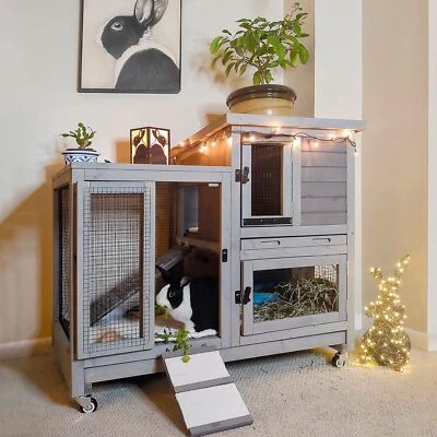 AIVITUVINV Aivituvin Upgrade Rabbit Cage Indoor Ourdoor Bunny Hutch with Run with Trays