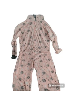 Women's Pink Joe Boxer Plush Hooded One Piece PJS SZ Large Snowflake heart - Picture 1 of 9