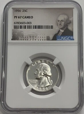 1956 NGC PF67 Cameo 90% Silver Proof Washington Quarter 25c Portrait Label - Image 1 of 3