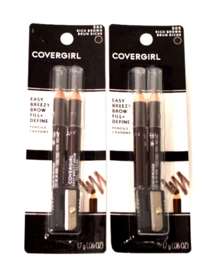 2x COVERGIRL Easy Breezy Brow Fill + Define Brow Pencil & Sharpener RICH BROWN - Image 1 of 2