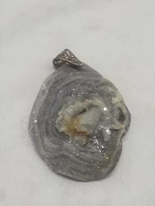 Vintage Real Crystal Grey Blue Geode Pendant - Picture 1 of 4